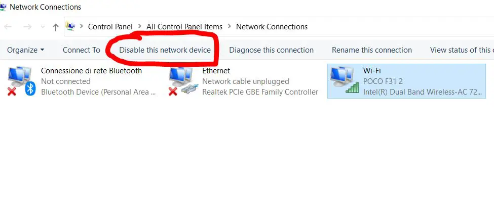 disabling and renabling network connection to fix windows can't comminicate with device or router DNS 
