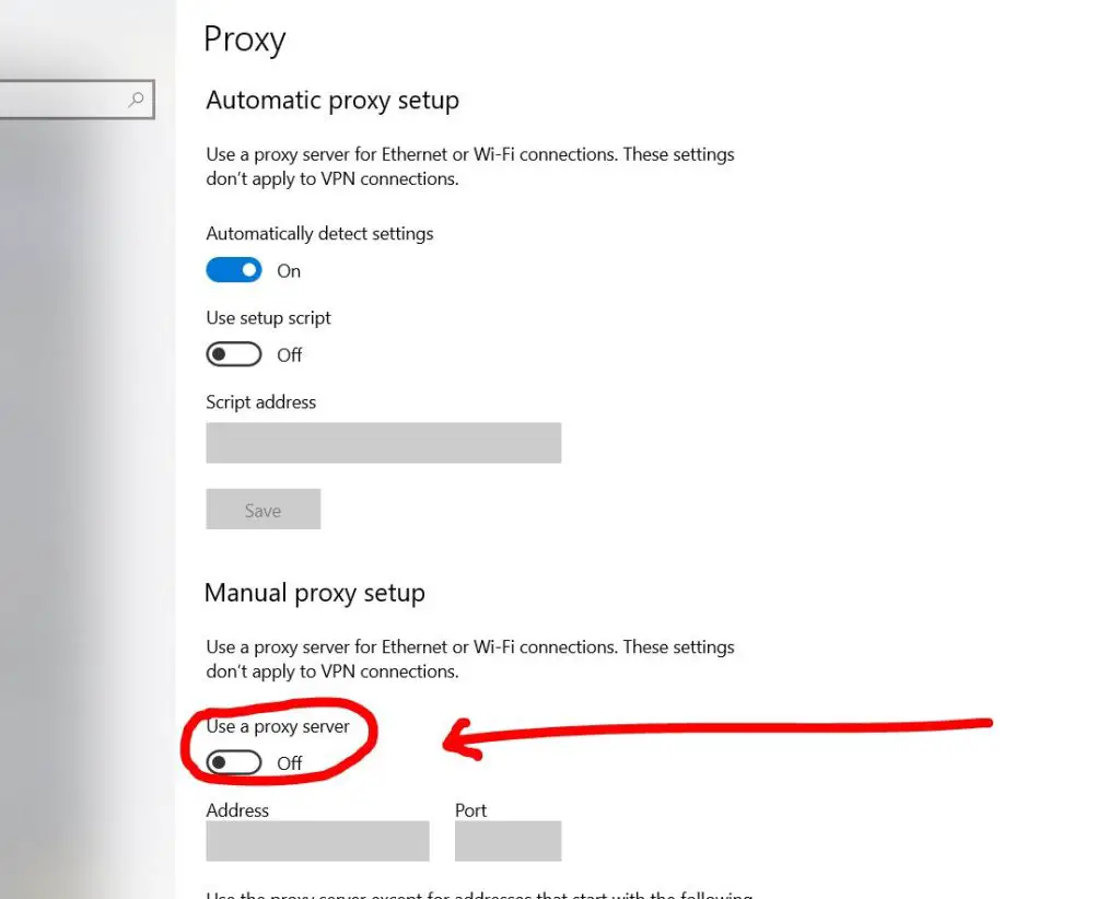 disable proxy settings in Windows 